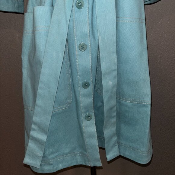 STINE GOYA TURQUOISE DENIM BUTTON FRONT BELTED SHIRT DRESS - EUC - EXTRA SMALL - Picture 5 of 13